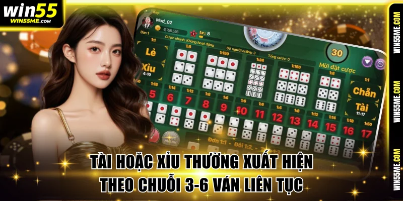 Tài hoặc Xỉu thường xuất hiện theo chuỗi 3-6 ván liên tục
